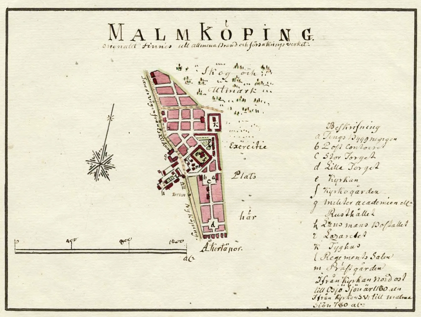 gammal karta över malmköping från år 1790