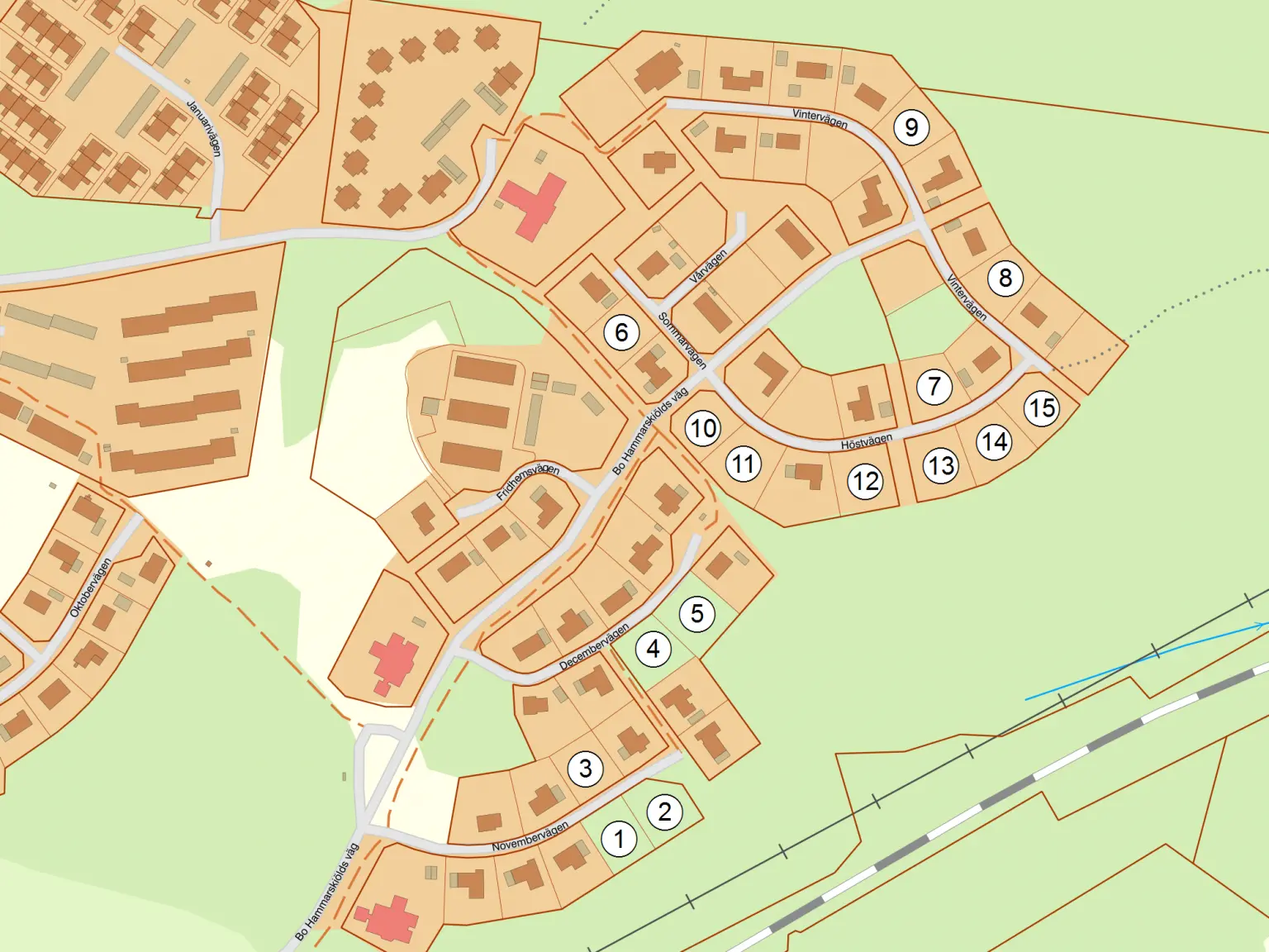 karta över lediga hustomter i Flen