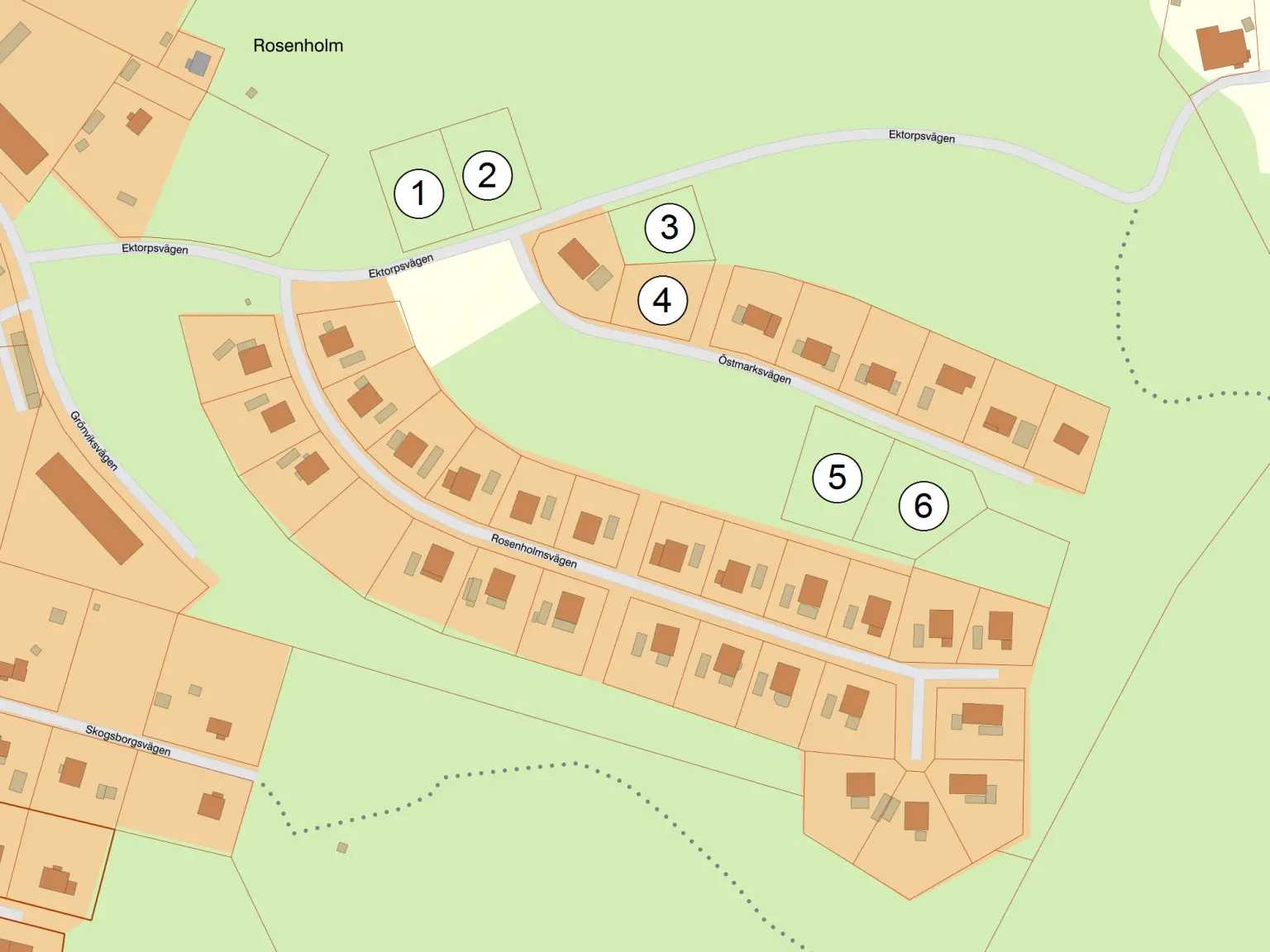 Karta över lediga hustomter i Hälleforsnäs