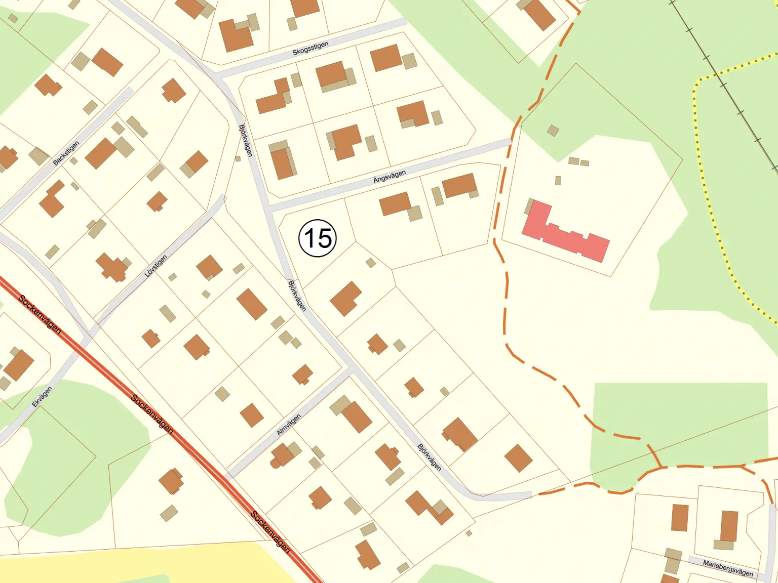Karta över lediga hustomter i Mellösa