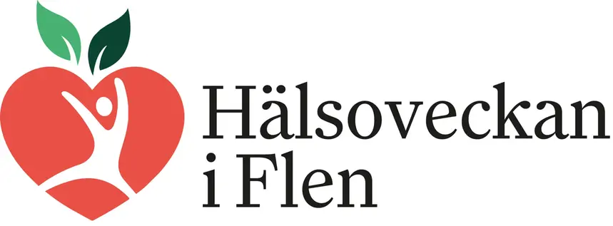 ”Hälsoveckan i Flen” med ett rött äpple och en siluett av en person.